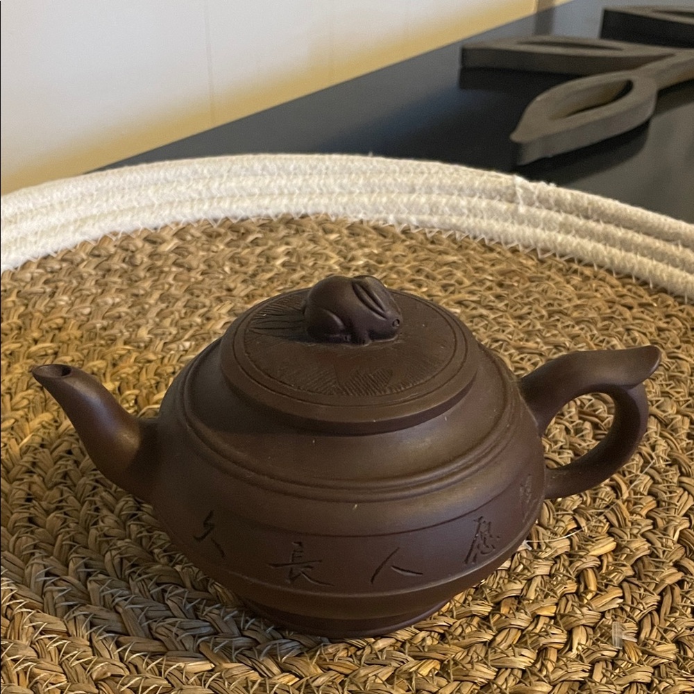 Brown Teapot with rabbit Design